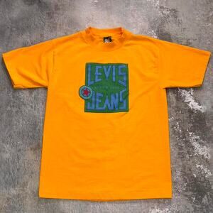 Vintage 80s 90s Yellow Levis Jeans T Shirt! Levis Sports Tee Size Large